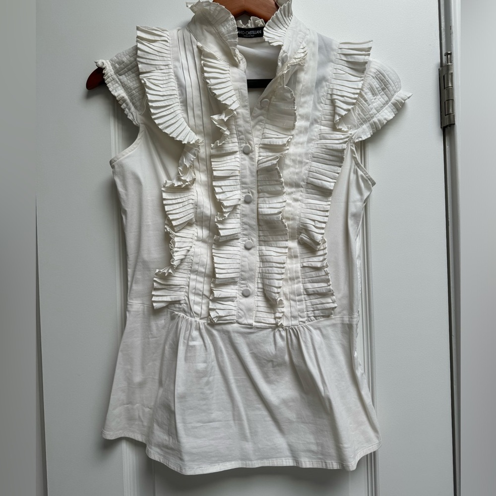 Flavio Castellani white ruffle sleeveless top